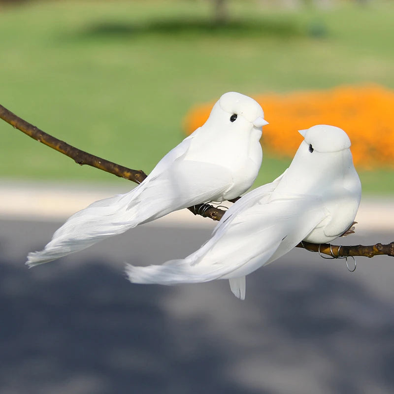 Artificial White Dove Bird Decor – Realistic Feathered Ornament Bird Figurine Decor Peaceful Pleasures Health and Wellness A1