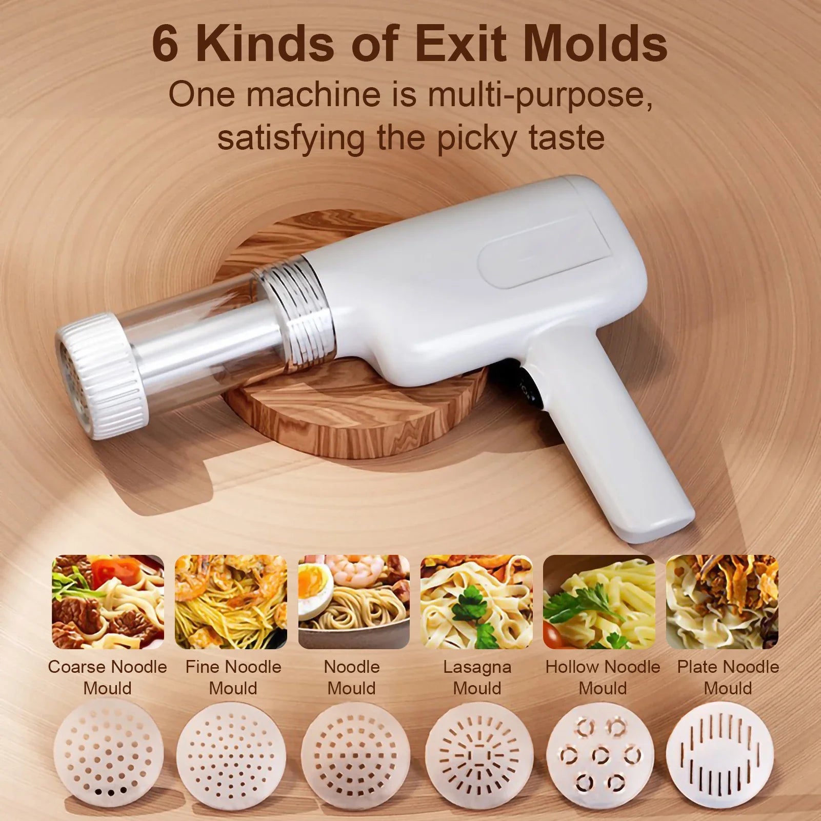 Automatic Electric Charging Wireless Hand Operated Pasta Maker Cutter Manual Spaghetti Noodles Dough Pressing Machine 6 Molds Peaceful Pleasures Health and Wellness