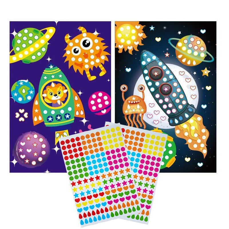 Children Colorful Round Dot Puzzle Stickers Cartoon Animal Mosaic
