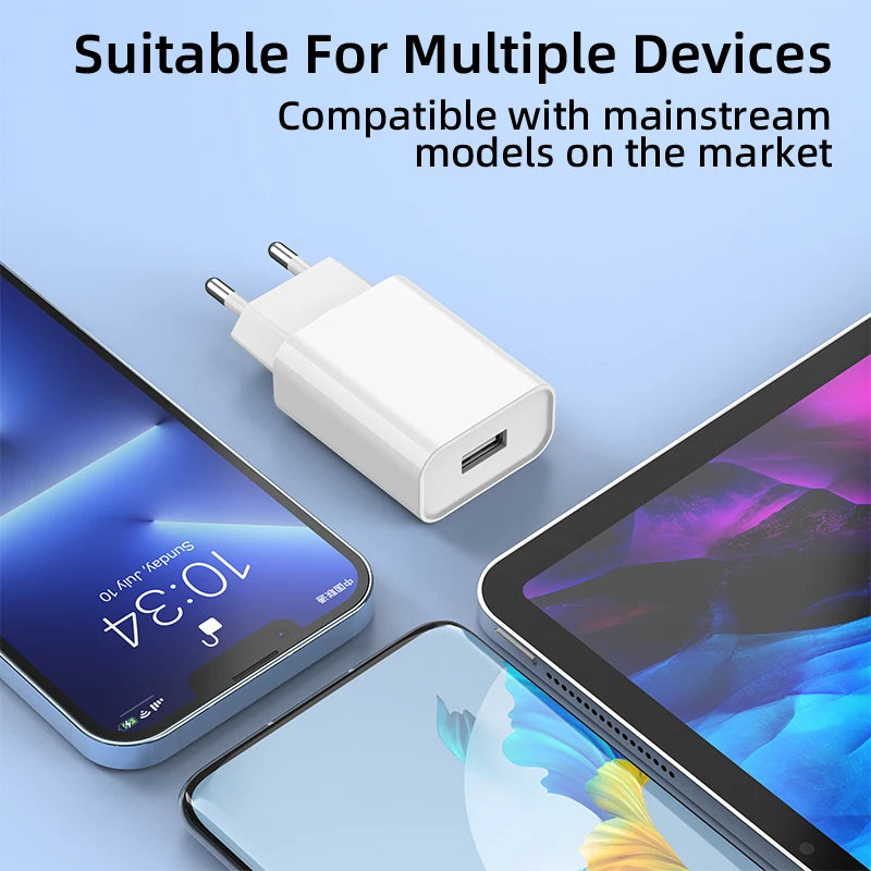 10W USB Wall Charger 5V 2A | EU & US Plug for iPhone Samsung