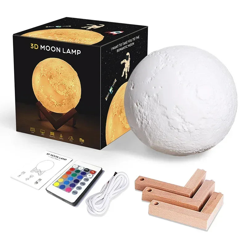 3D Printed Moon Night Light | Touch LED USB Rechargeable 20cm