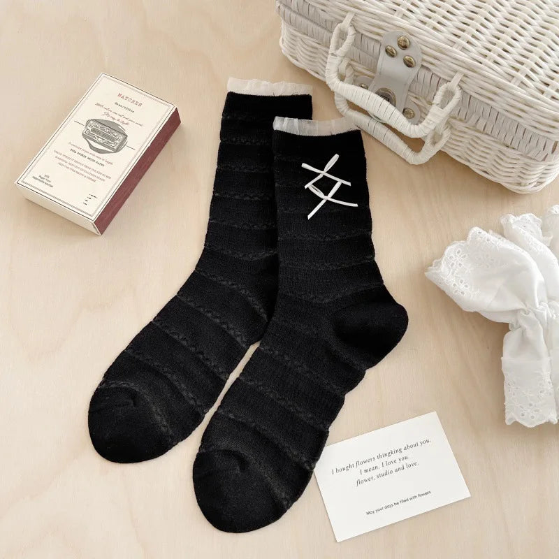 Women's Lace Bow Long Socks | Cute Mesh Lolita High Tube