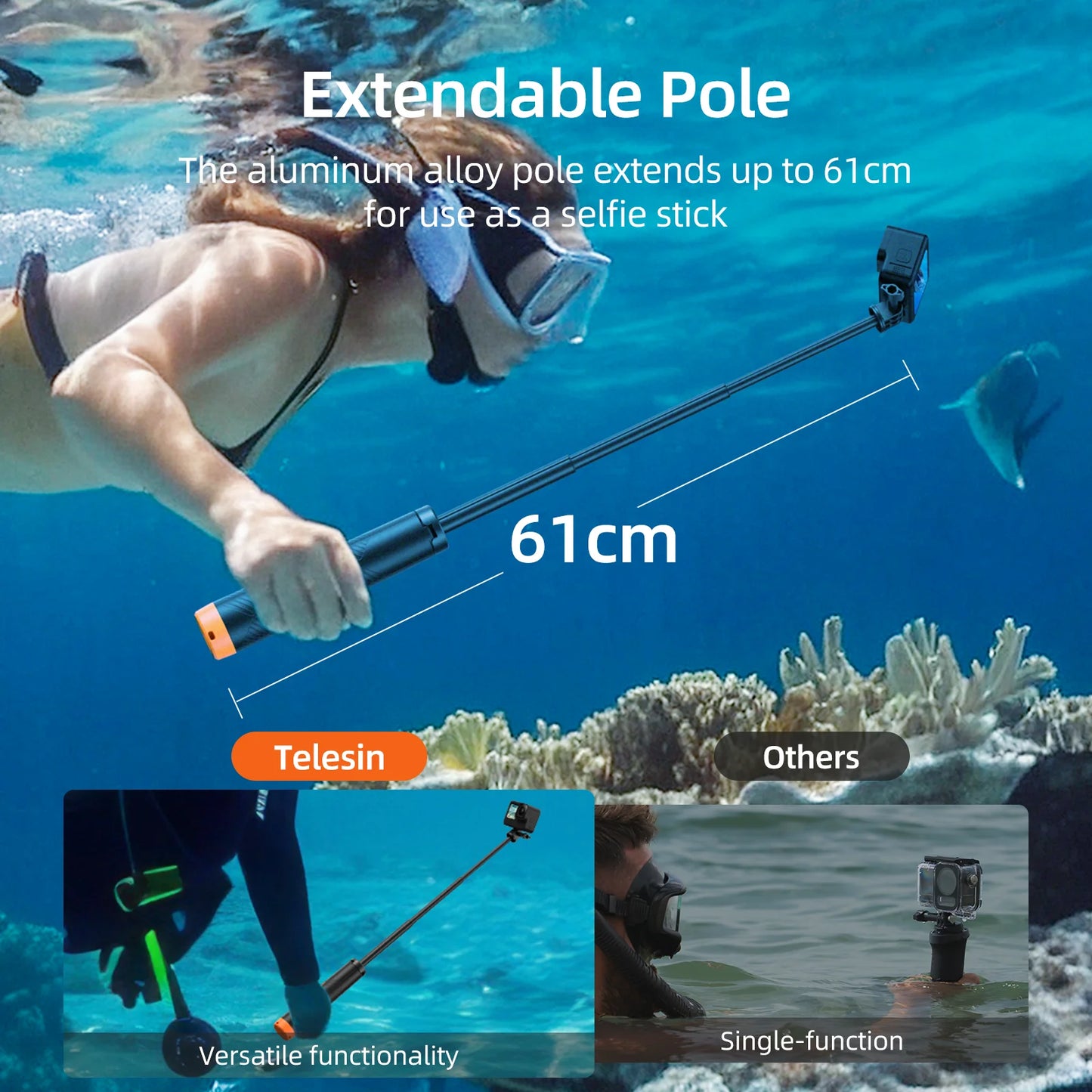TELESIN Underwater Buoyancy Bar Diving Extendable Selfie Stick Tripod For Gopro Insta360 DJI OSMO Action Camera Accessories Peaceful Pleasures Health and Wellness