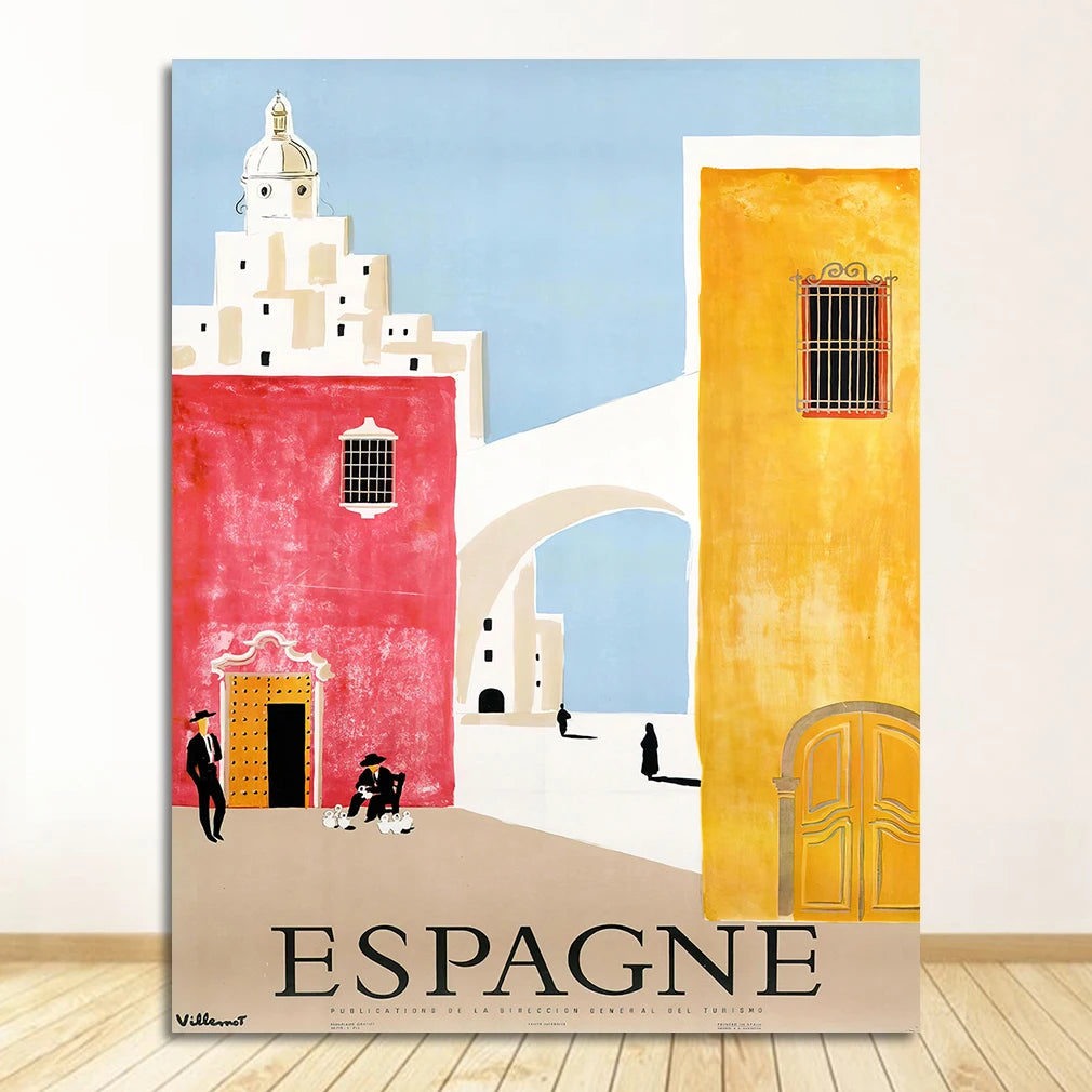 Travel to Spain Vintage Canvas Wall Poster | Pop Art Print Canvas Wall Poster Peaceful Pleasures Health and Wellness 1708-02 30x40cm Unframed