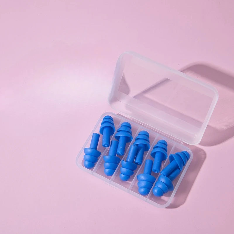 Silicone Comfortable Earplugs 5 Pairs Per Box Noise-proof Suitable for Swimming and Sleep Protection Peaceful Pleasures Health and Wellness Blue