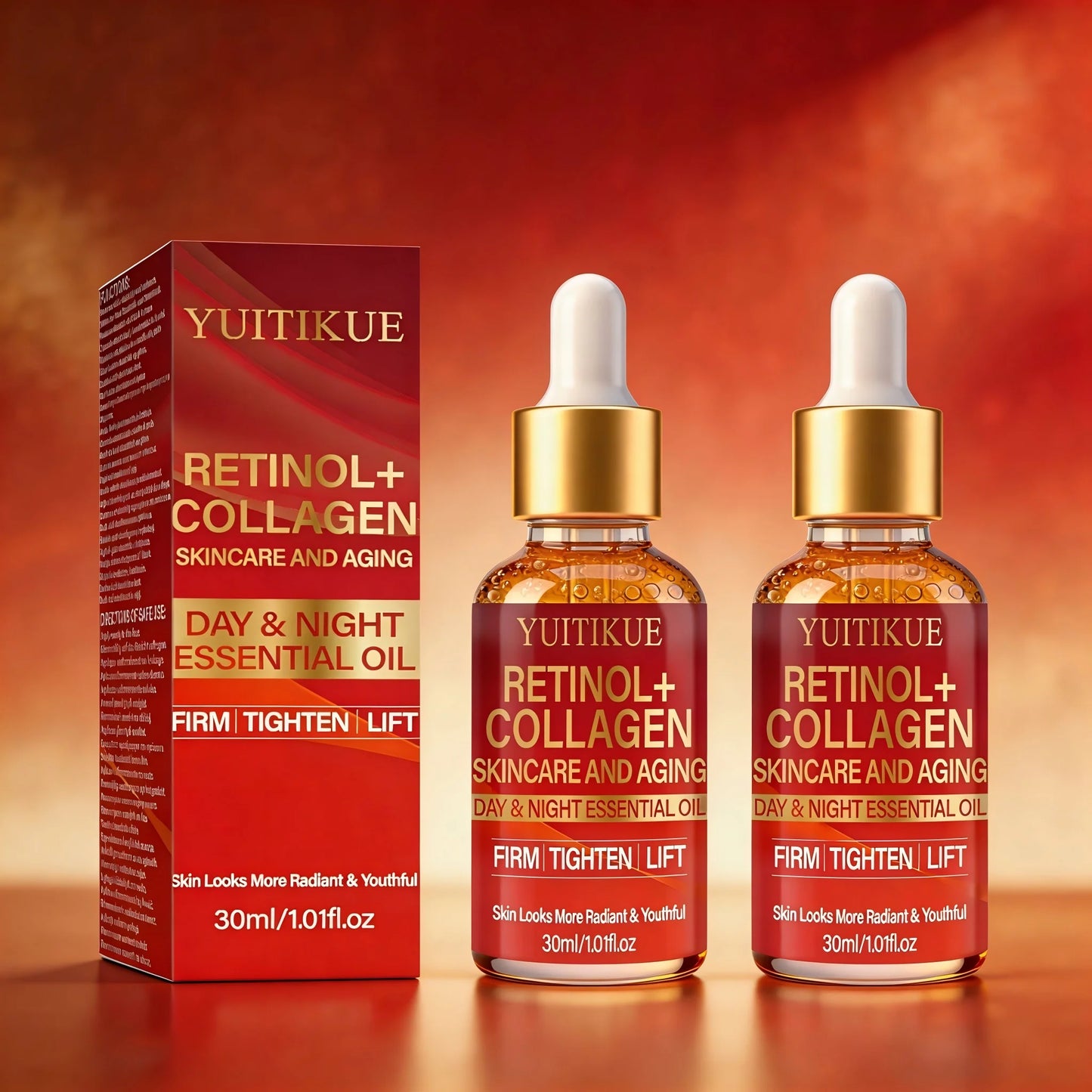 YUITIKUE Retinol + Collagen Essential Oil 30ml Day & Night Firming, Tightening & Lifting Anti-Aging Serum Peaceful Pleasures Health and Wellness 2pc
