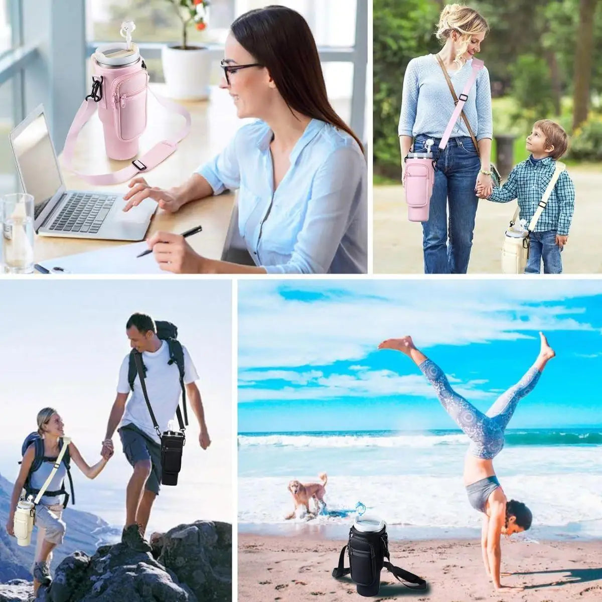 40oz Water Bottle Carrier Bag Pouch Cover for Thermos Water Bottle Holder Adjustable Shoulder Strap Mug Cover Peaceful Pleasures Health and Wellness