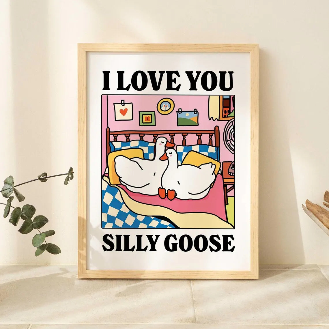 Romantic Cute Goose Canvas Wall Art Print | Home Decor Gift
