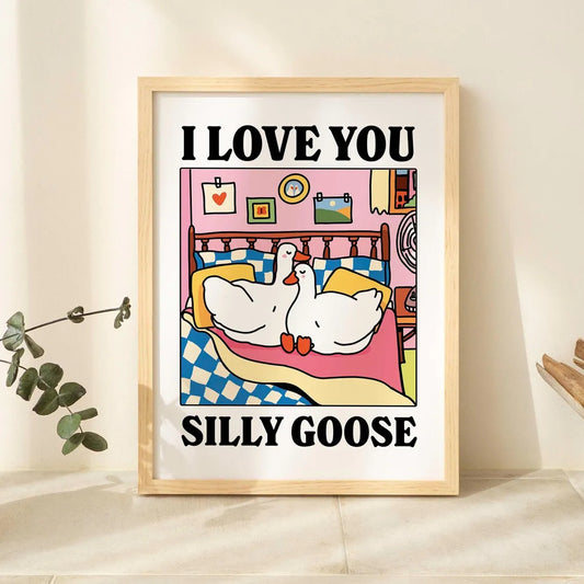 Romantic Cute Goose Canvas Wall Art Print | Home Decor Gift Canvas Wall Art Peaceful Pleasures Health and Wellness G2968-1 30x40cm Black Frame