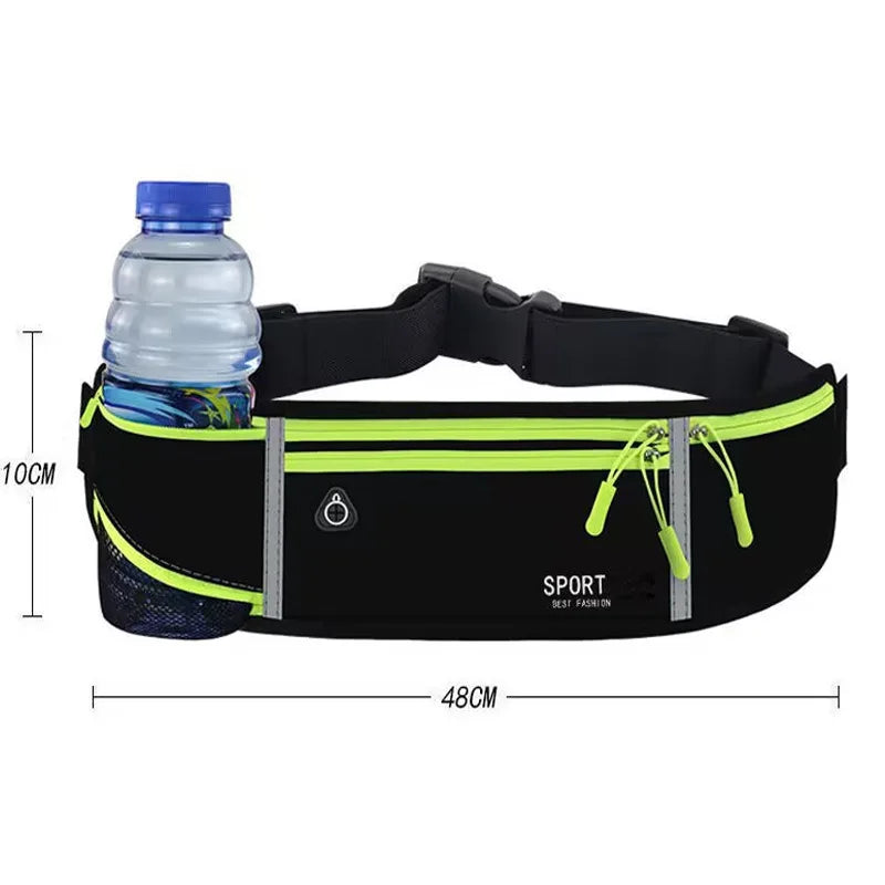 Waterproof Outdoor Sports Running Waist Bag Marathon Fitness Can Hold Water Bottle Mobile Phone Waist Bag Peaceful Pleasures Health and Wellness Black