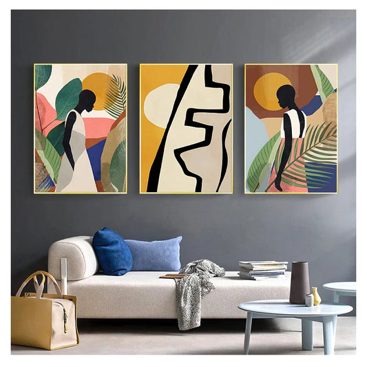 Scandinavian Poster and Prints Vintage Girl Wall Art Pictures for Living Room Kitchen Decor Geometric Abstract Canvas painting Peaceful Pleasures Health and Wellness
