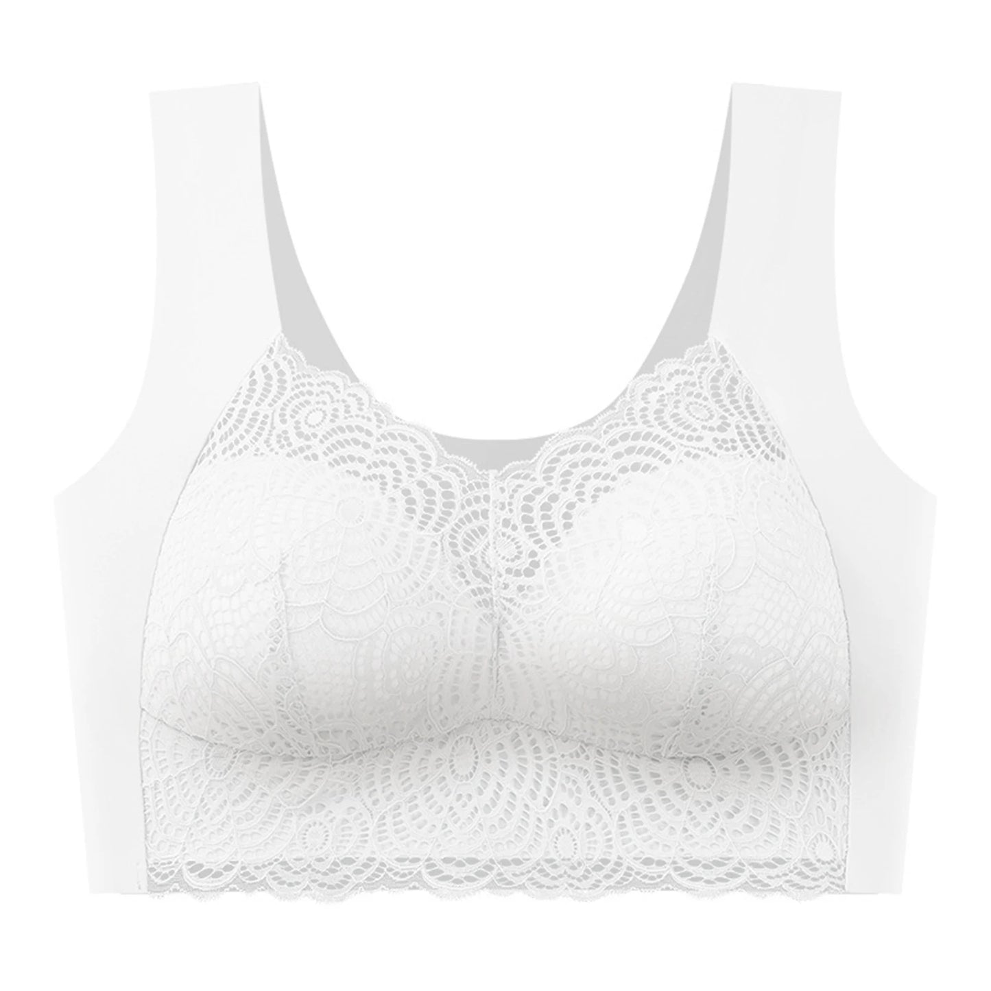 Sexy Bra Thin Lace Wireless Bra No Underwire Anti Shake Side Breast Reduction Seamless Underwear for Women Chinese Brand Peaceful Pleasures Health and Wellness White 46