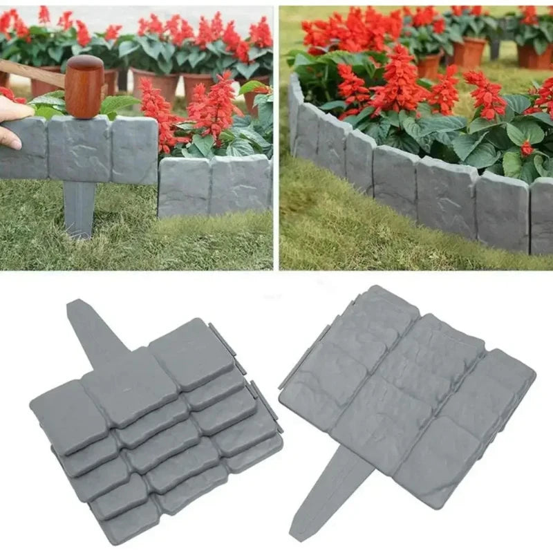 10pcs Garden Fence Imitation Stone Plant Support Stake Outdoor Edging Decorative Border DIY Lawn Yard Landscape Plant Fence Peaceful Pleasures Health and Wellness