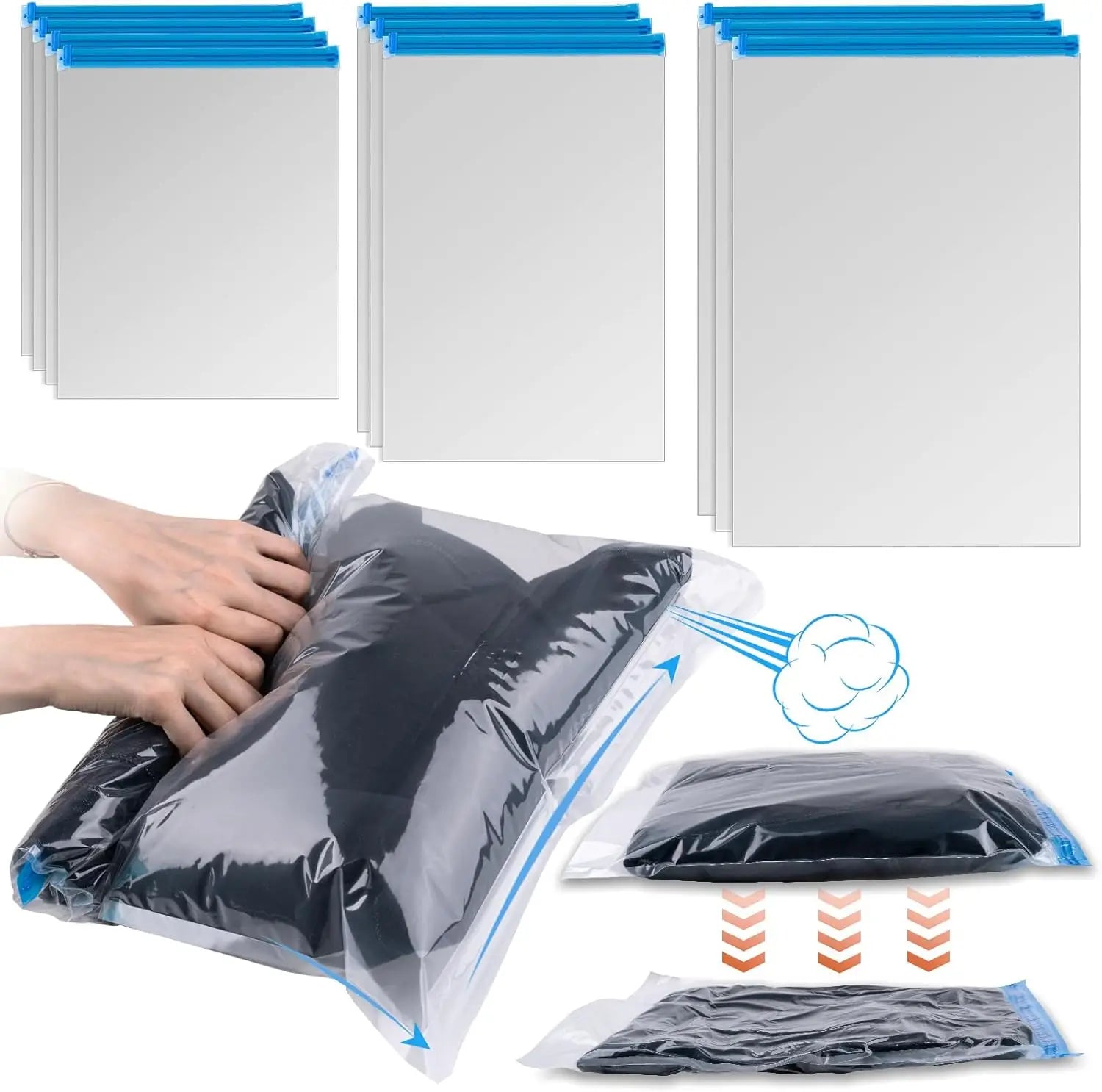 10-Pack Travel Compression Bags – 3 Sizes, No Pump, Space Saver Peaceful Pleasures Health and Wellness United States