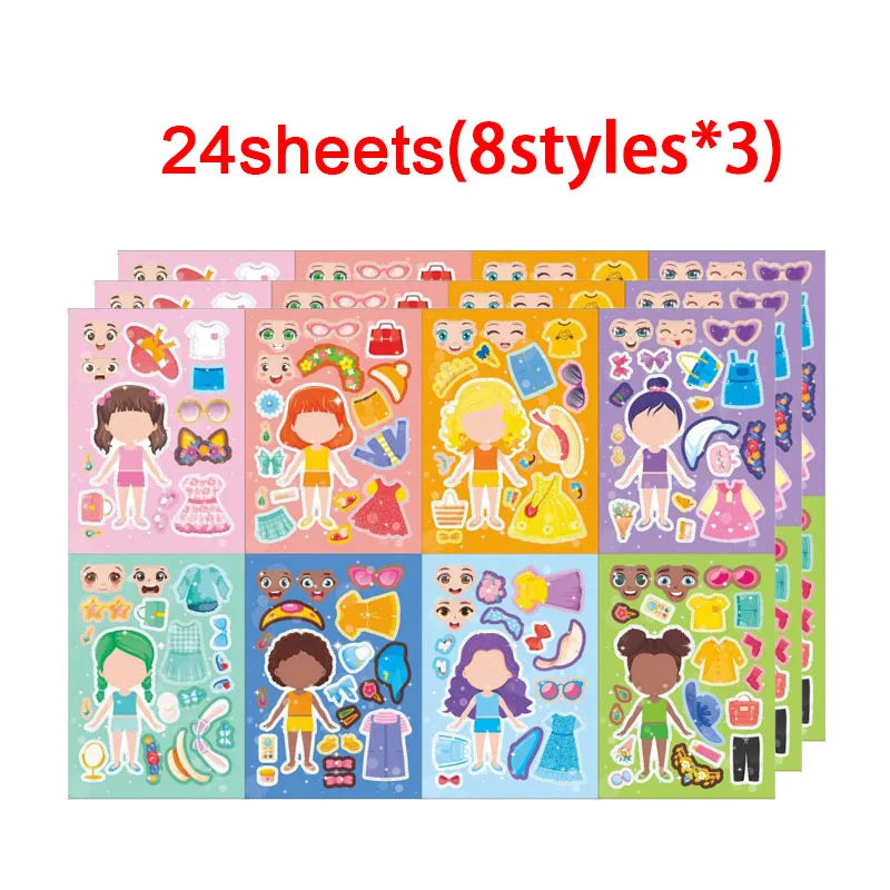 Funny Cartoon Boys Girls Dress Up Puzzle Stickers Kids DIY Make Face