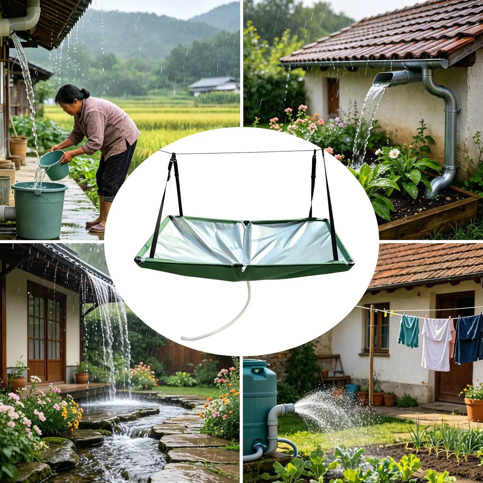 Outdoor Rain Catcher Garden Water Harvester Cloth With Hose Oxford Cloth Rain Collector Filter For Lawn Backyard Garden Peaceful Pleasures Health and Wellness