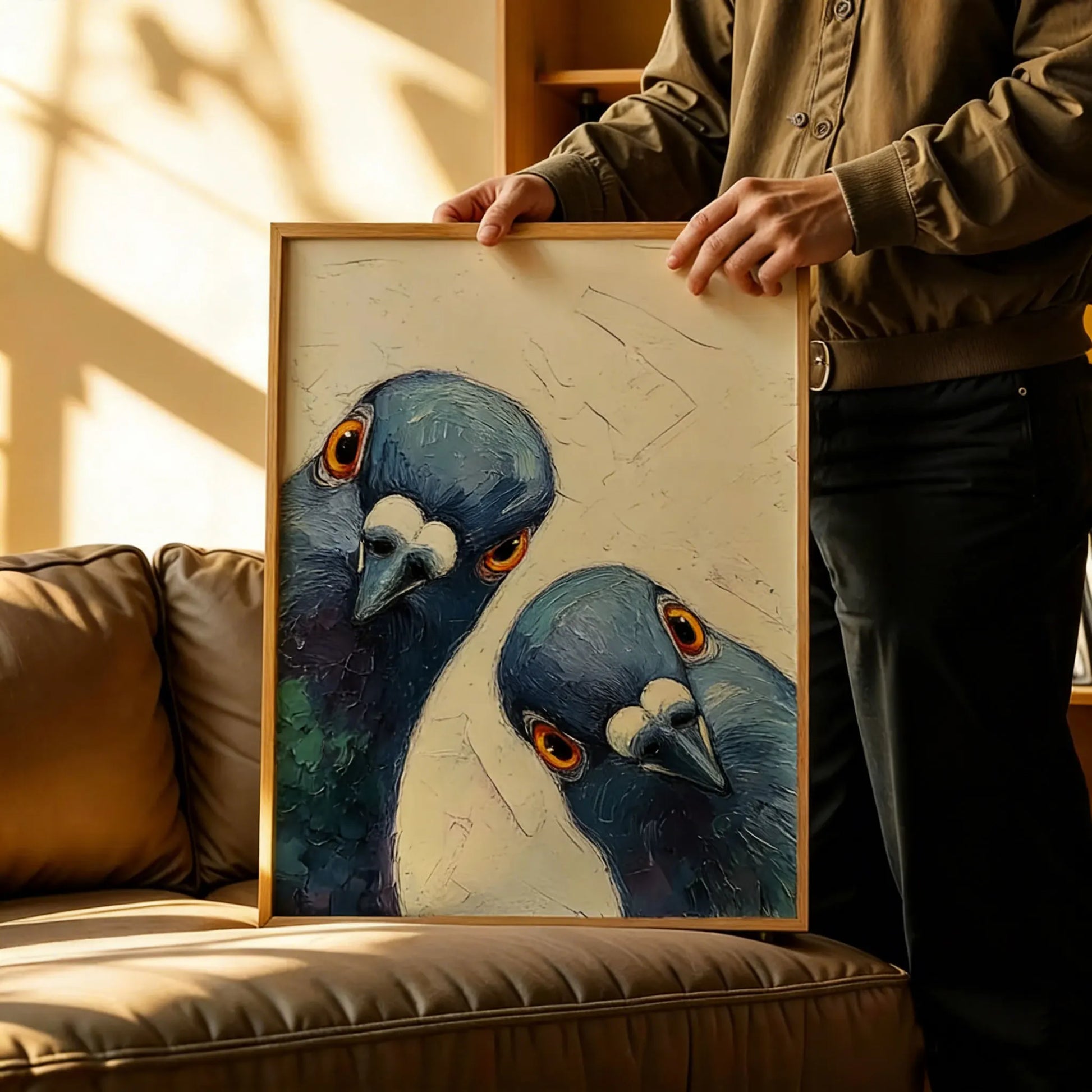 Whimsical Pigeons Art Print, Mid Century Retro Bird Poster, Funny Animal Wall Art, Quirky Home Decor for Kitchen or Living Room Peaceful Pleasures Health and Wellness