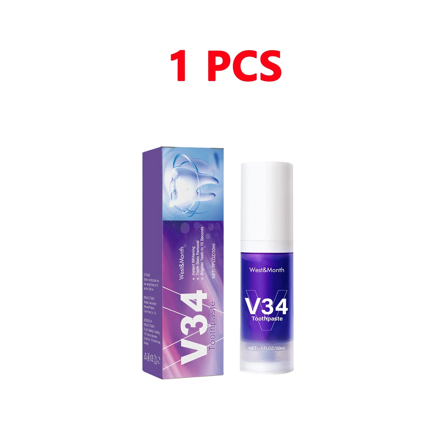 V34 Teeth Whitening Toothpaste 30ml – Stain & Plaque Remover Whitening Toothpaste Peaceful Pleasures Health and Wellness 1pc