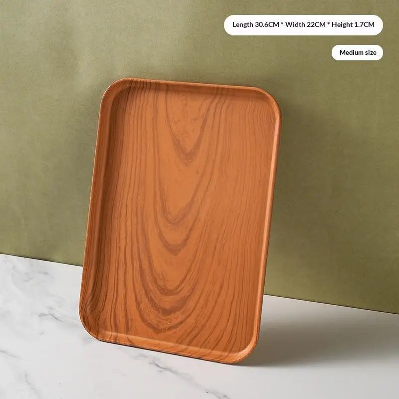 Wood Grain Stackable Serving Tray | Food-Safe PP Kitchen Tray