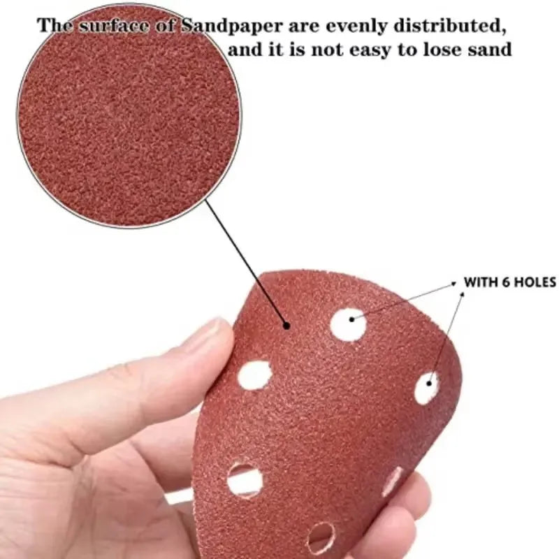 Triangular Sanding Pads Detail Sander Red Flocked 6-Hole Sandpaper