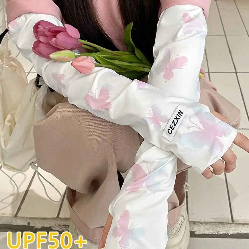 UPF 50+ Butterfly Ice Silk Arm Sleeves – UV Sun Protection