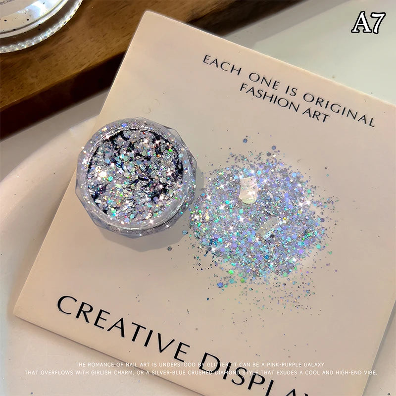 1 Box Holographic Pure Shiny Glitter Flakes Sparkly Chunky Iridescent Gold Silver Metallic Mermaid Nail Art Powder Sequins Peaceful Pleasures Health and Wellness A7