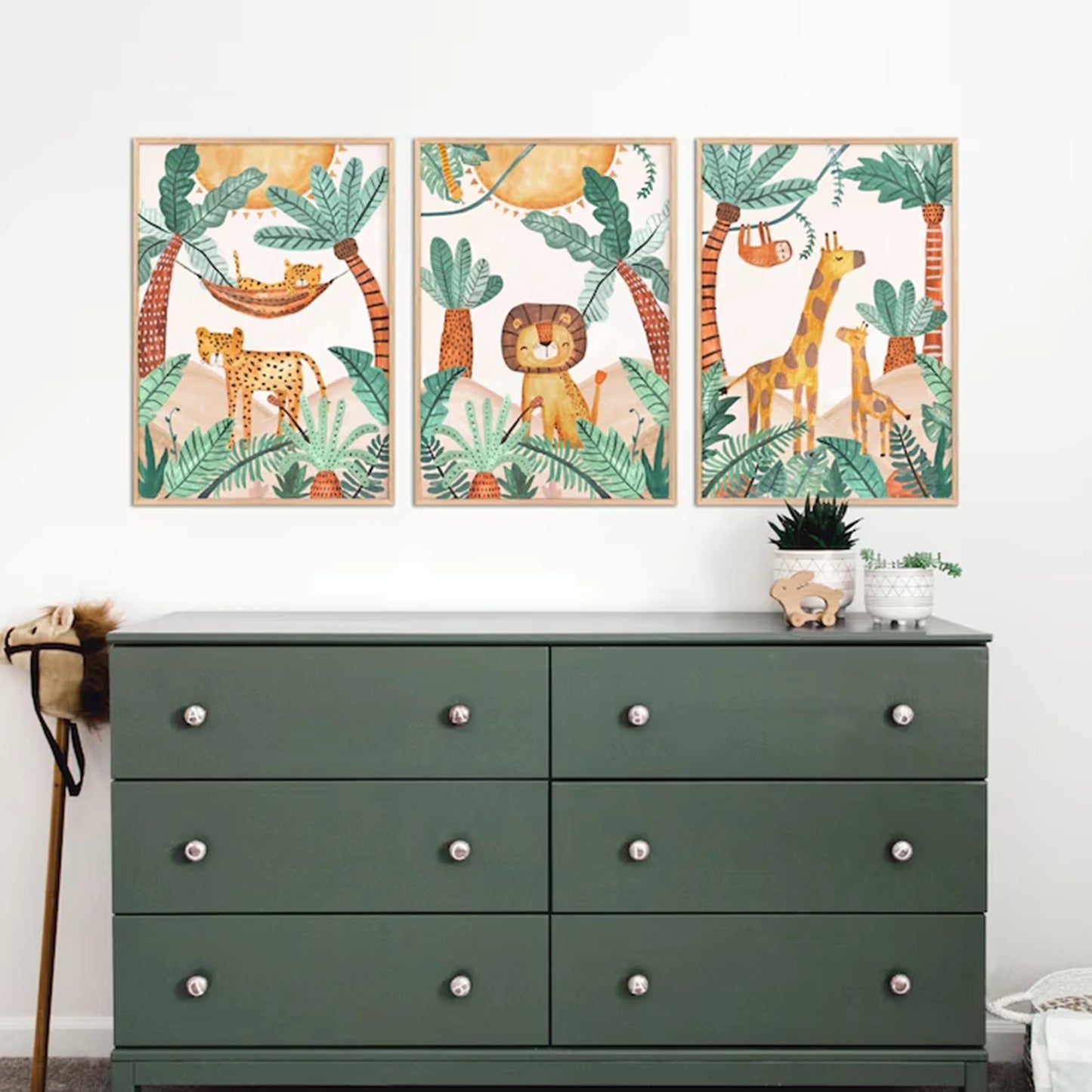 3-Piece Cartoon Jungle Canvas Wall Art Print | Home Decor