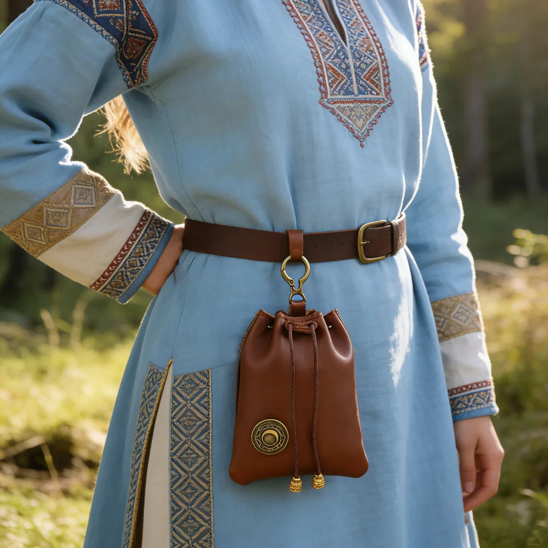 Medieval Faux Leather Retro Waist Bag Hangable Drawstring Outdoor