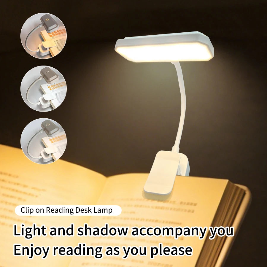 Rechargeable Mini LED Book Light with Clip Eye Protection 3colors Flexible Reading Lamp Desk Bedside Portable Night Study Light Peaceful Pleasures Health and Wellness