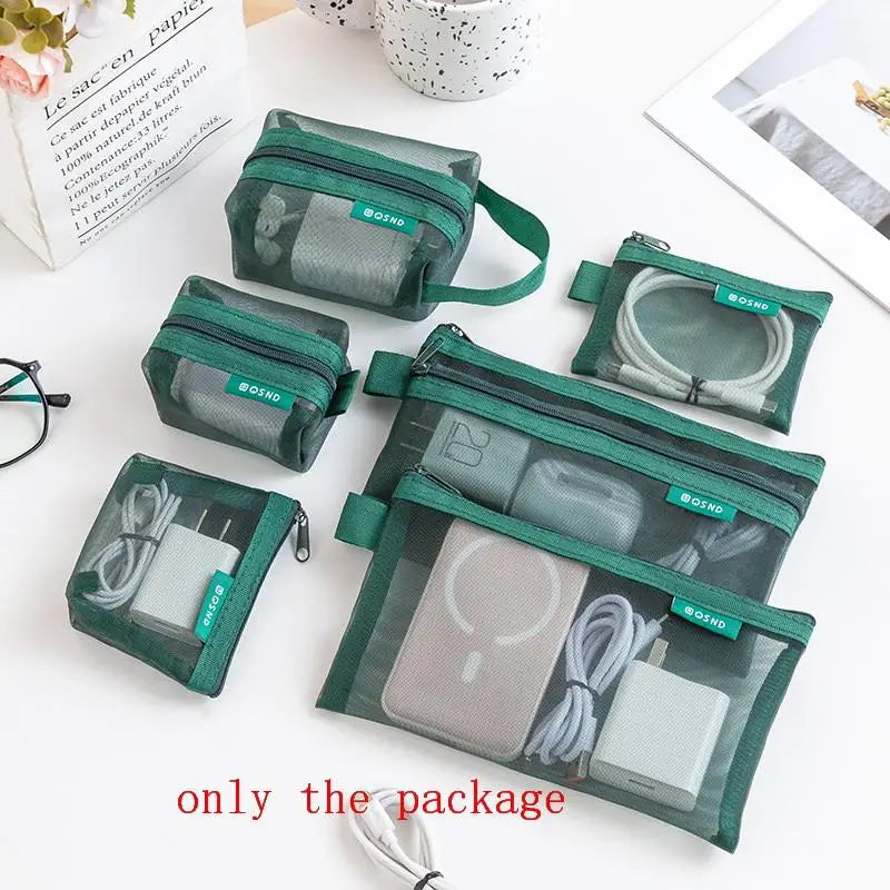 6-Piece Transparent Mesh Travel Organizer Pouches | Storage Set