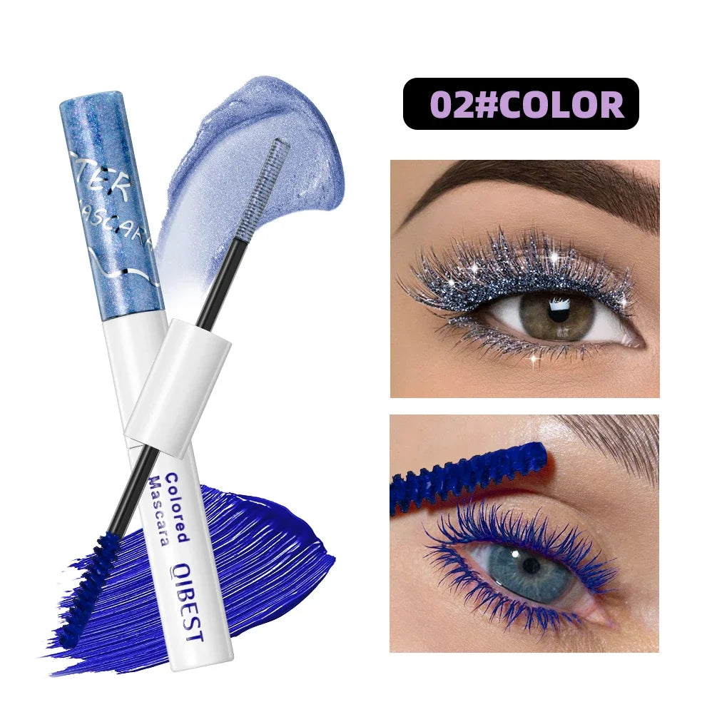 QIBEST Double Ended Colorful Mascara Eyelashes Extension Thick Curling Quick Dry Long Lasting Blue Purple White Glitter Mascara Peaceful Pleasures Health and Wellness 02