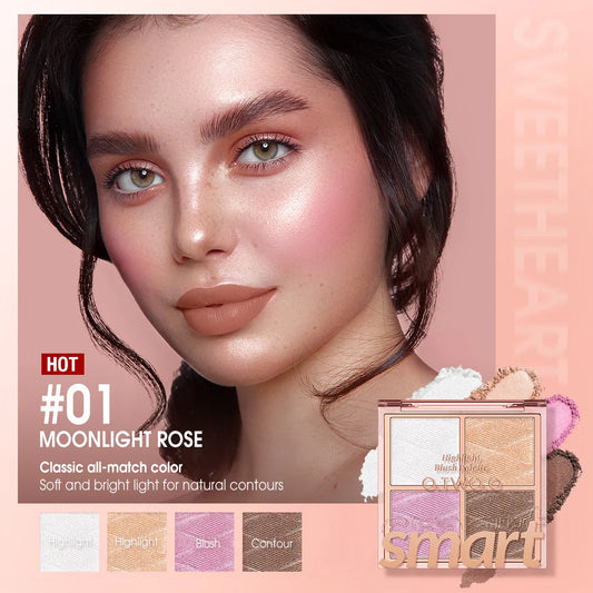 Four-color blush palette, finishing palette, pearlescent shimmer, shadow highlighting, long-lasting makeup effect Peaceful Pleasures Health and Wellness