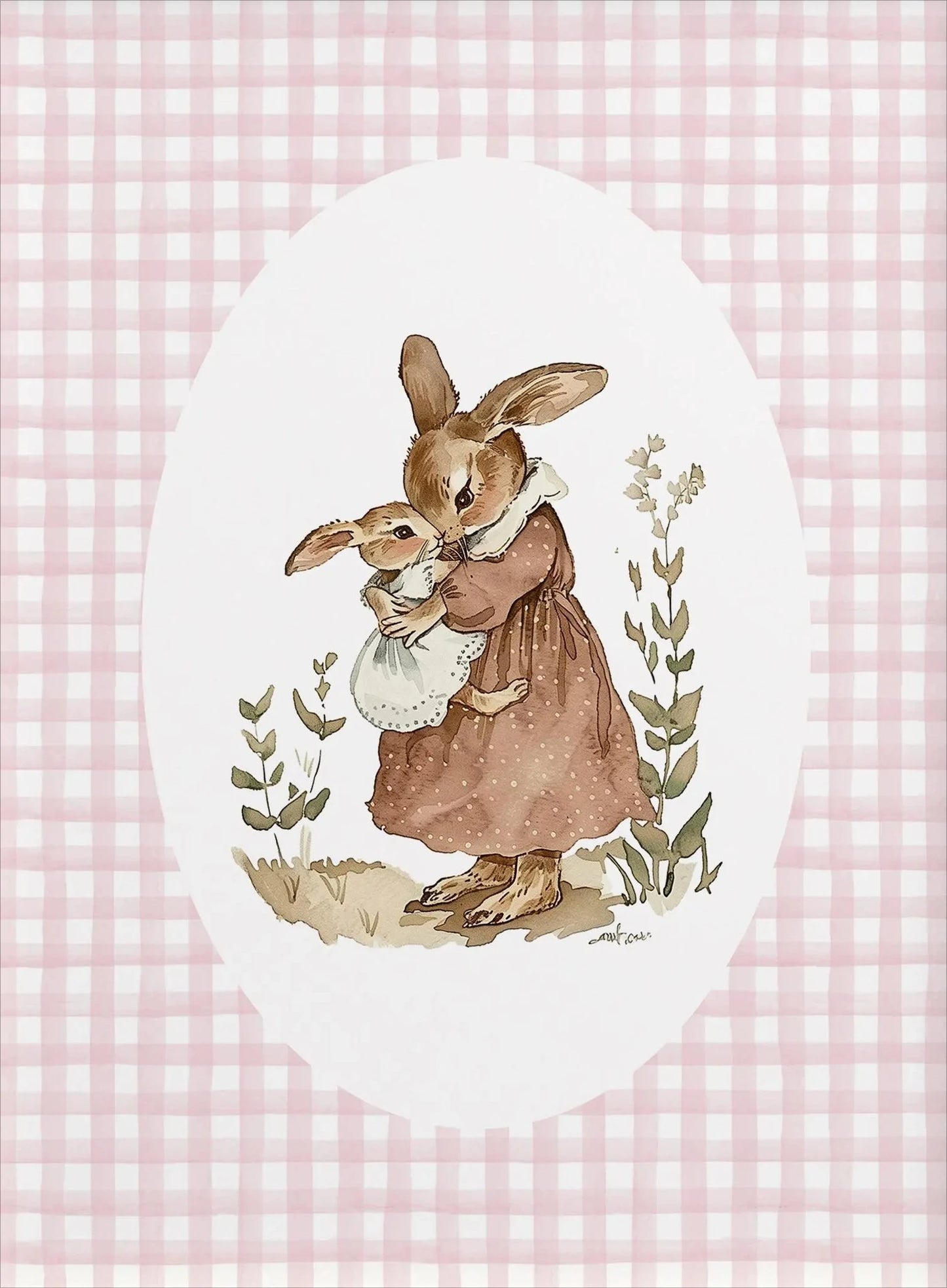 Cartoon Mom & Bunny Nursery Canvas Wall Art | Unframed Print