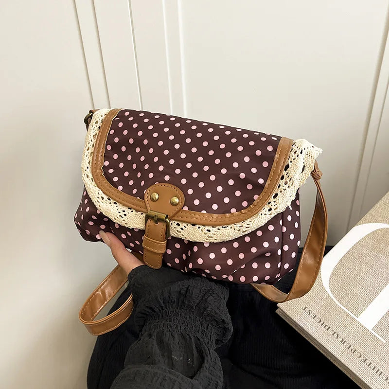 New Korean Style Polka Dot Women's Shoulder Crossbody Canvas Bag Fashionable & Exquisite Small Purse for Girls Fashion Versatile Peaceful Pleasures Health and Wellness