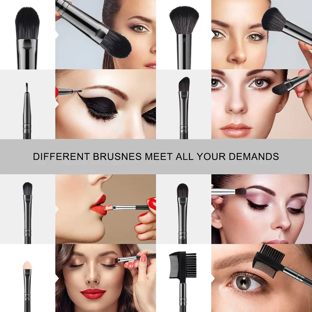 24-Piece Professional Black Makeup Brush Set with Bag