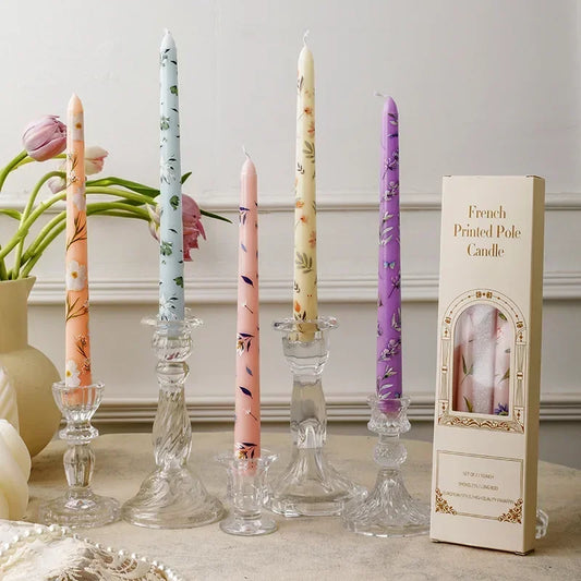 Printed Long Pole Candles European Romantic Candles Dinner Wedding Holiday Family Cross Border Smoke Free Candle Home Decorative Peaceful Pleasures Health and Wellness