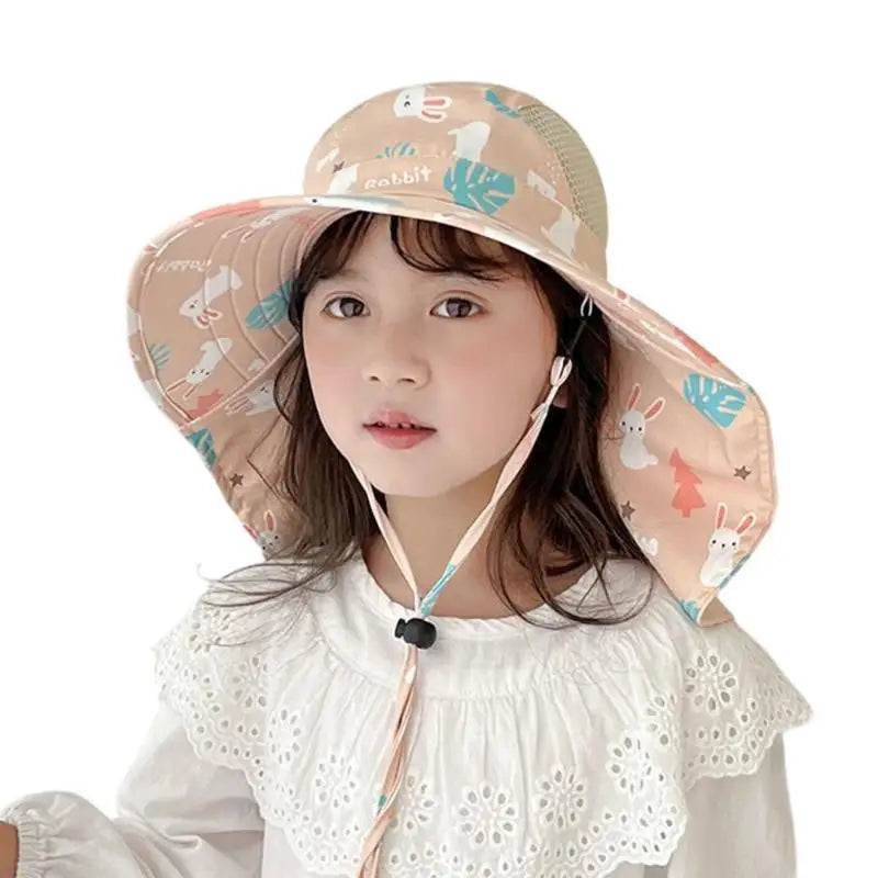 Kids Adjustable Bucket Sun Hat Cartoon Rabbit | 48–54cm Fit