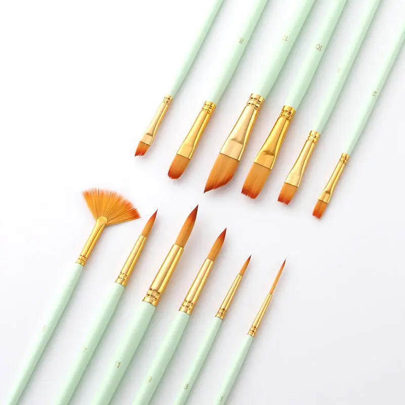 Portable 12 Pcs Painting Brush Set Multipurpose for Canvas Glass Ceramic Durable Bamboo Handle with Pouch Travel Art Supplies Peaceful Pleasures Health and Wellness