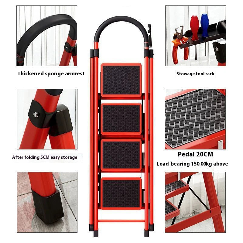 Adjustable Zigzag Folding Ladder 3 4 5 6 Step Thickened Carbon Steel Engineering Ladder Stable Climbing Tool for Home And Garden Peaceful Pleasures Health and Wellness