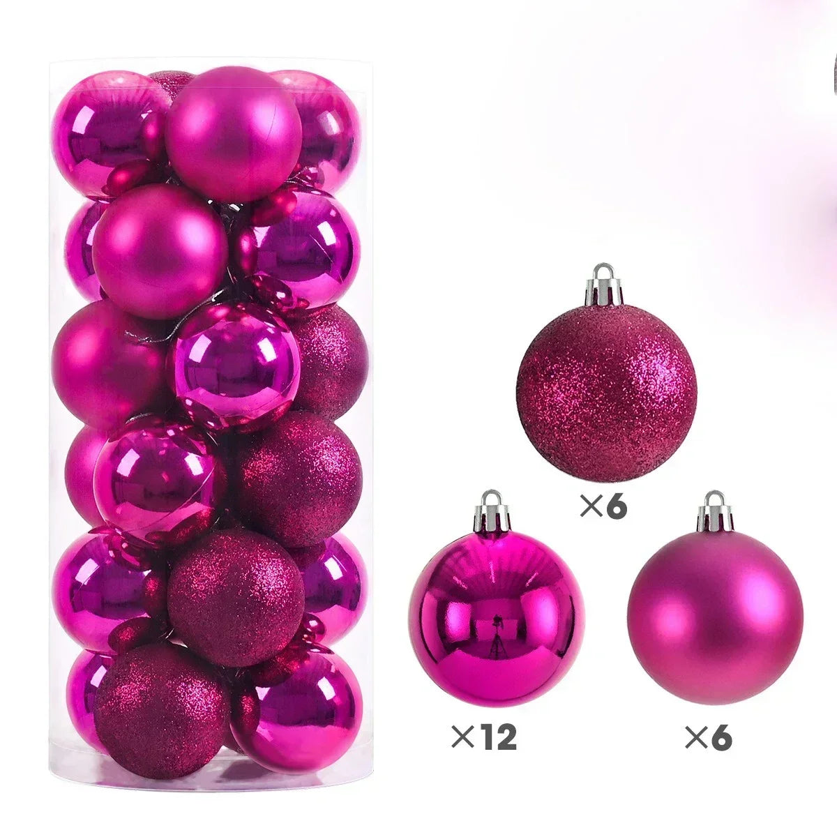 24Pcs 3/4/6CM Christmas Balls Big Ball Christmas Tree Pendant Ornaments for Party Decor 2025 New Year Navidad Gifts Accessory Peaceful Pleasures Health and Wellness Rose Red 3CM