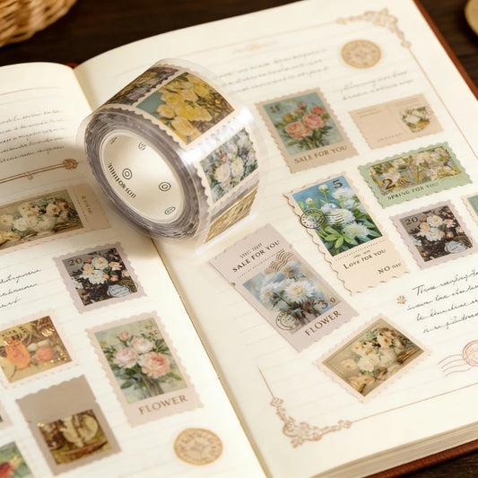 1 Roll Hot Stamping Stamp Tape Vintage Flower Catalog Hand Account DIY Decoration Collage Material Sealing Peaceful Pleasures Health and Wellness