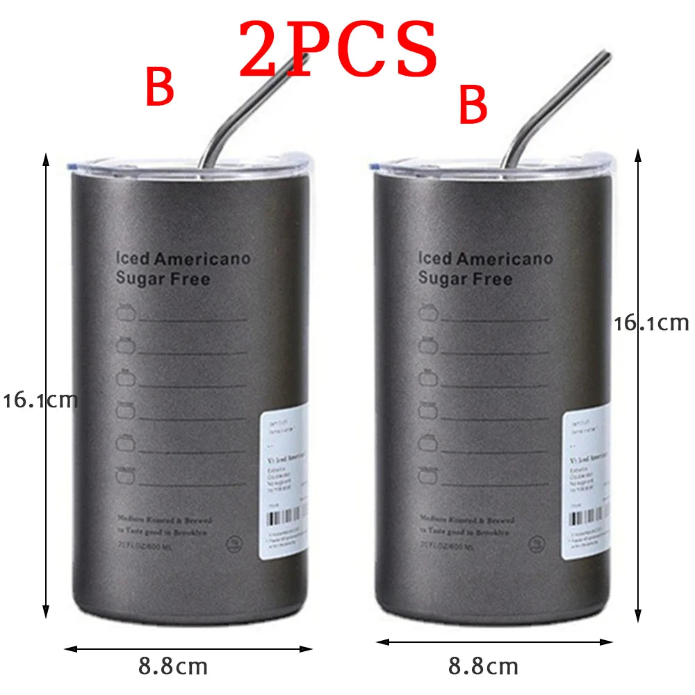 600ml Vacuum Insulated Thermos Cup | 304 Stainless Steel Coffee Mug with Straw – Leak-Proof, 12–24 Hour Insulation