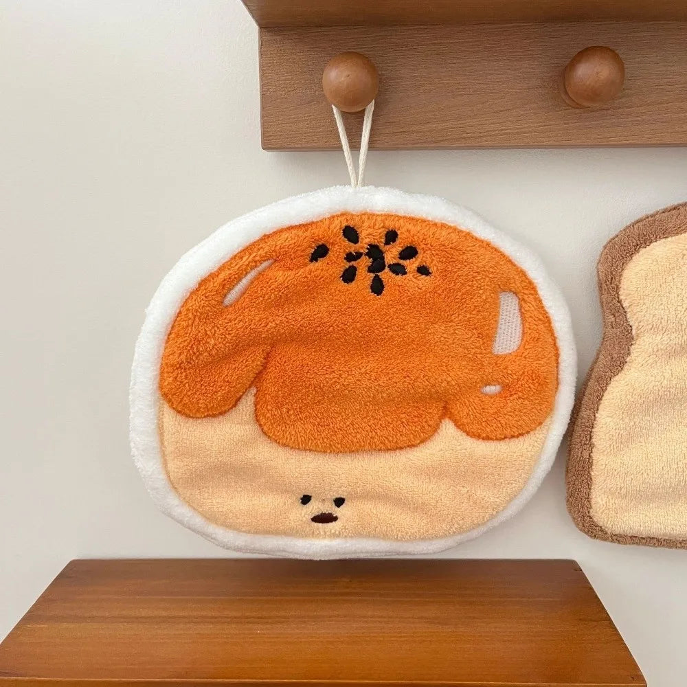 Hanging Thickened Super Absorbent Cartoon Bread Crochet Hand Towel Coral Velvet Small Square Towel Dual Use Bathroom Soft Towel Peaceful Pleasures Health and Wellness D