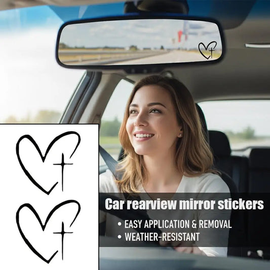 Heart Cross Car Mirror Stickers – Waterproof Religious Vinyl Decal Vinyl Car Decal Peaceful Pleasures Health and Wellness