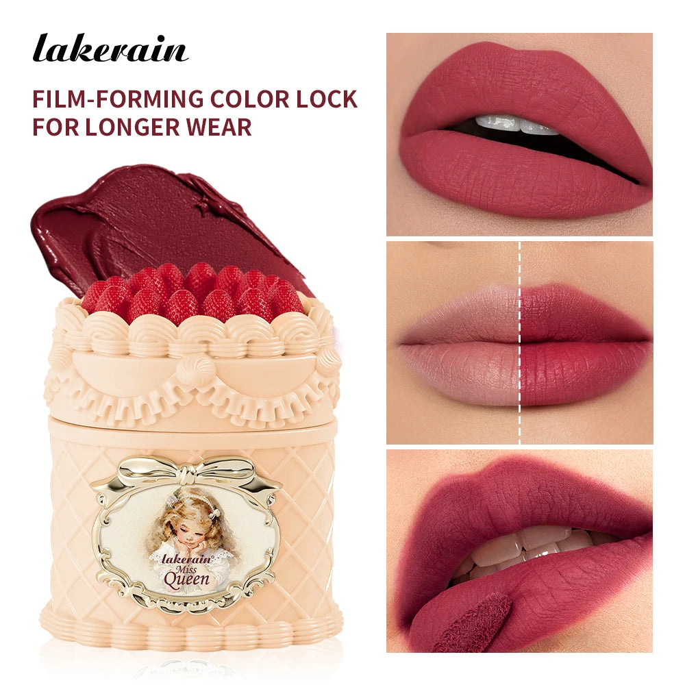 Miss Queen Strawberry Lip Clay High-coverage Matte Finish Long Lasting Color Anti-smudge Delicate Gentle Moisturizing Lipstick Peaceful Pleasures Health and Wellness