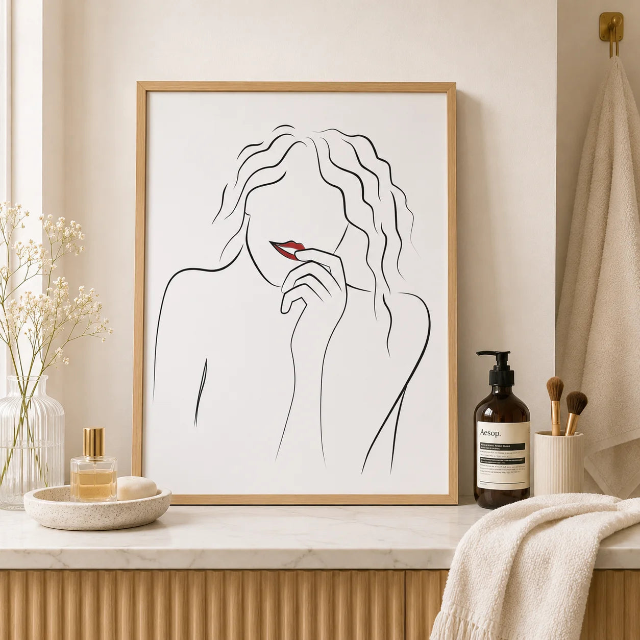 Nordic Minimalist Line Art Female Portrait Canvas Print Canvas Wall Art Peaceful Pleasures Health and Wellness