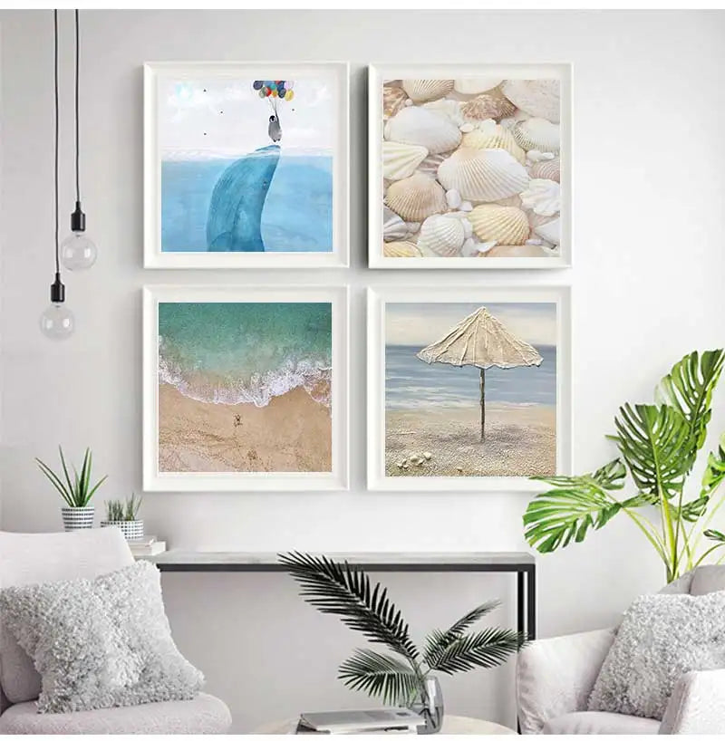 Coastal Beach Watercolor Canvas Wall Art | Frameless Poster Print Canvas Wall Art Peaceful Pleasures Health and Wellness