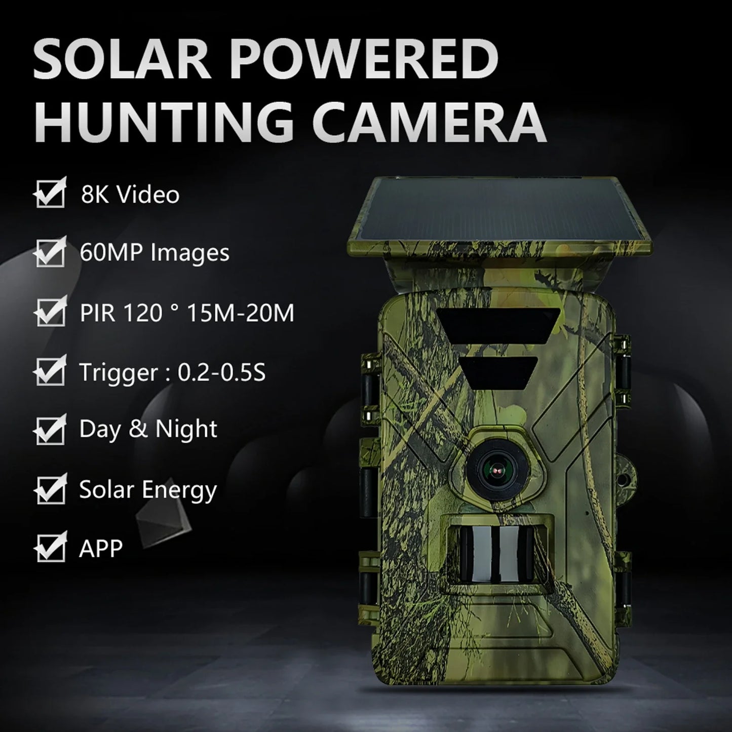 Wifi Hunting Camera Solar Trail 8K 60MP Wildlife IP66 Waterproof