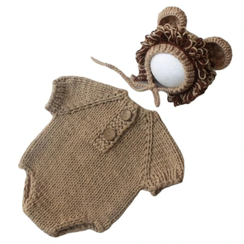 Newborn Baby Lion Costume Photo Props – Hat & Jumpsuit Set