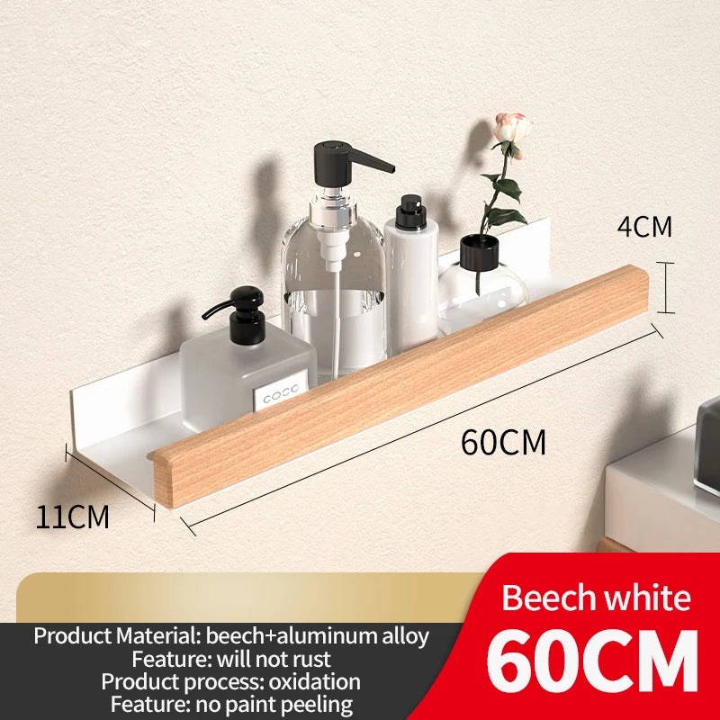 Wood & Aluminum Corner Shower Shelf | Wall-Mounted Organizer Corner Shower Shelf Peaceful Pleasures Health and Wellness wood white 60cm